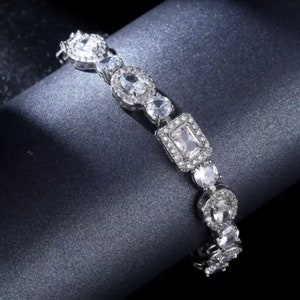 Cubic Zirconia Princess Cut and Teardrop Bridal Bracelet
