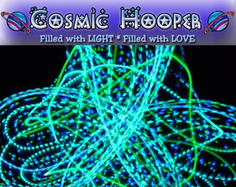 Galactic Ocean LED Hoop - 3/4" or 5/8" HDPE or polypro - blue/green dotted, blue>white>green slow fade, and mint green dotted strobe LED
