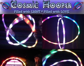 Cosmic LED Gyro-Hoop - Rainborion's Belt outer hoop with 7-color ribbon strobe & white dotted strobe inner hoop - 5/8" or 3/4" HDPE tubing