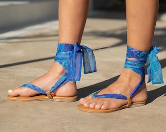 Boho Chic Leather Lace-Up Sandals - Handmade Summer Footwear for Women