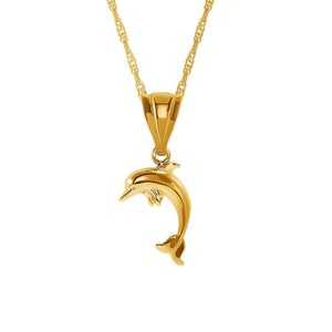 14k solid gold dolphin pendant on 18&quot; solid gold chain.