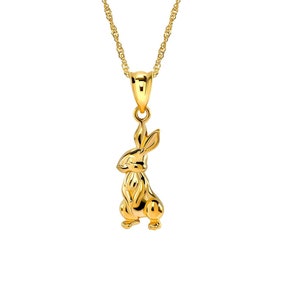 14k Solid Gold Bunny Pendant Necklace: Handcrafted Easter Charm