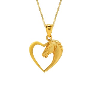 14k solid gold heart shape horse pendant on 18&quot; chain.