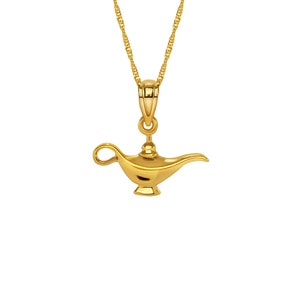 14k massief gouden Genie Lamp-bedelketting: hoogglans, 18-inch ketting