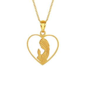 14k solid gold Praying Lady heart pendant on 18" chain.