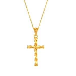 14k Solid Gold Twisted Cross Pendant on 18” Chain, Necklace, Religious, Christian Jewelry, Gold Cross, Unisex Jewelry, Christian Gold Cross