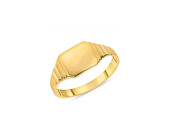 14k massief gouden vierkante babyzegelring. Graveerbare ring.