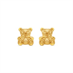 14k Solid Gold Teddy Bear Post Earrings.