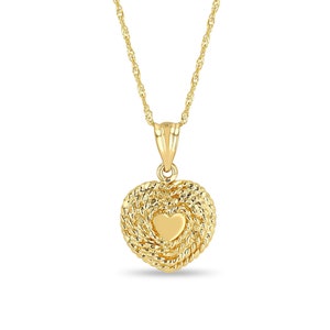 14k Solid Gold Herz Anhänger Halskette - 18 &quot;Kette