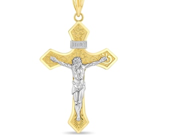 Colgante de crucifijo de oro bicolor de 14 quilates: dije religioso INRI