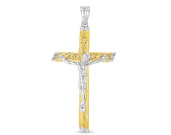 14K ソリッド ゴールド ツートン 3D 十字架ペンダント。 - Etsy 日本