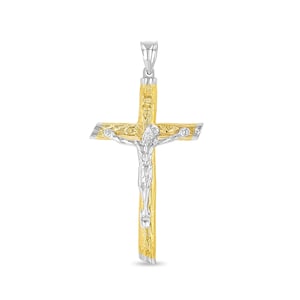 14k solid gold two tone 3D Crucifix pendant.