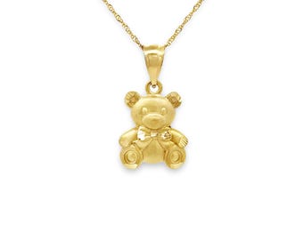 Collar con colgante de osito de peluche de oro macizo de 14k - Cadena de 45 cm (18")