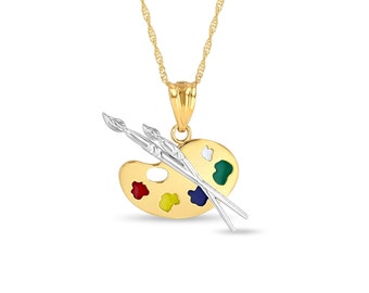 14k gouden emaille kunstenaarspalet ketting - tweekleurige gouden 18" ketting