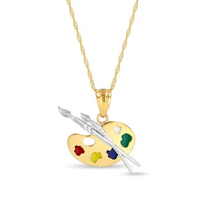 14k solid two tone gold enamel Artist&#39;s Palette on 18&quot; solid gold chain