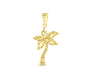 Op de afbeelding: Een gouden palmboom hanger. De palmboom heeft een gedetailleerd ontwerp met een getextureerde stam en bladeren.