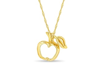 14k Solid Gold Apple Pendant Necklace on 18" chain - Teacher Gift