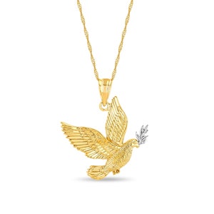 14K Two-Tone Gold Peace Dove Necklace with 18" Solid Gold Chain