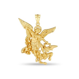 14k solid gold St Michael Arc Angel Pendant.
