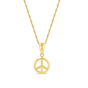 14k Solid Gold Peace Anhänger Halskette, doppelseitig, 18 &quot;Kette