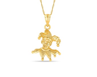 14k massivt guld Jester-hängehalsband: Harlekinclownberlock
