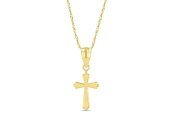 14k Solid Gold Cross Pendant or Necklace - Tiny Religious Jewelry