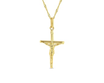 Collar con colgante de crucifijo de oro macizo de 14 quilates: regalo de joyería religiosa