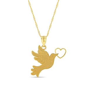 14k solid gold Peace Dove pendant on 18" solid gold chain.