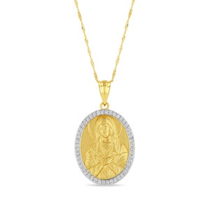 14K Massivgold Jungfrau Maria Anhänger Halskette mit .25ct VS farblosen Diamanten - 18 &#39;&#39;Goldkette, katholischer christlicher religiöser Schmuck, Mary