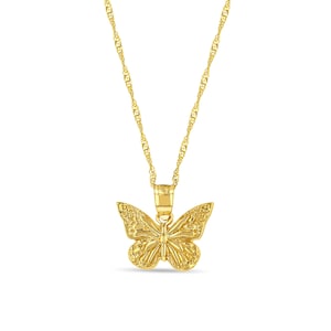 14k solid gold mini butterfly pendant on 18" solid gold chain.