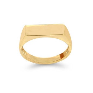 14k Solid Gold Bar Signet Ring. Pinkie Ring, Engravable Ring. - Etsy