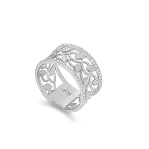 Sterling Silver Leaf Ring, Wide Band Nature-Inspired Jewelry, Ivy Plant Ring, Gardening Gift, Botanical Silver Band, Silver Rings, Silver