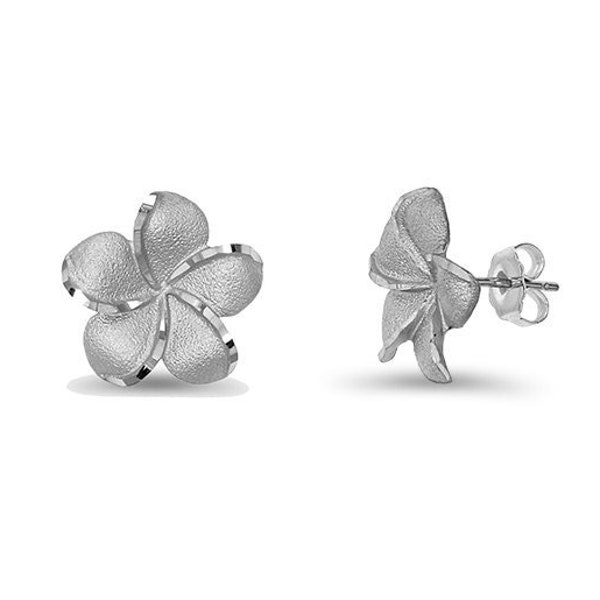 Sterling Silver Plumeria post earrings. floral jewelry