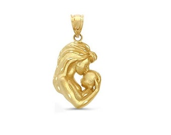 14k solid gold Mother and Baby pendant. Mother's pendant.