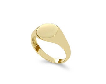 14k solid gold round signet ring, pinkie ring. engravable ring.