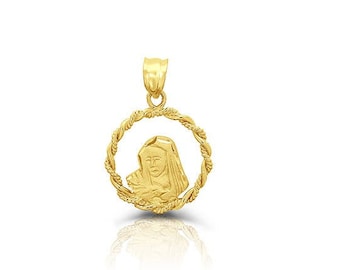 14k solid gold virgin mary medallion. religious pendant.