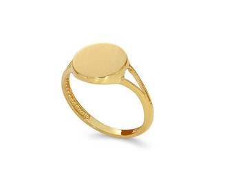 14k round solid gold signet ring. engravable ring. pinkie ring