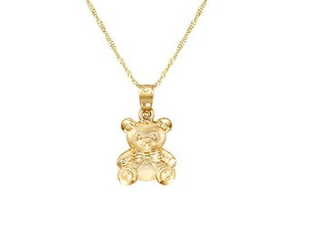 14k solid gold teddy bear pendant on solid gold 18&quot; chain