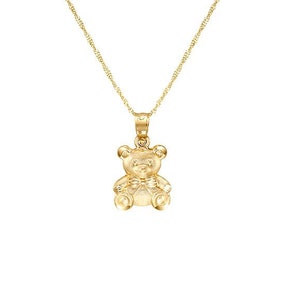 14k solid gold teddy bear pendant on solid gold 18&quot; chain