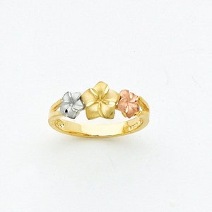 14k Tricolor Plumeria Ring, Tricolor Plumeria Ring, Plumeria Ring, Plumeria, Tricolor Ring, 14k Tricolor Ring, Tricolor Plumeria, Flowers