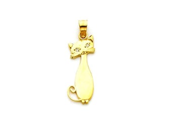 14k Yellow gold Cat charm w/ .01ct.dia.