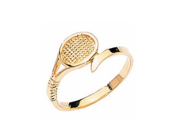 Anel de raquete de tênis em ouro amarelo 14K: joias esportivas delicadas