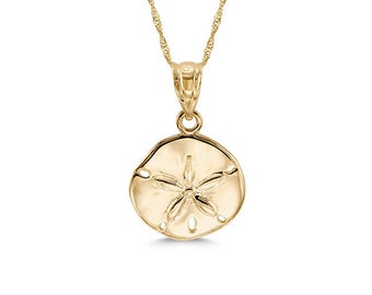 14k solid gold sand dollar pendant on 18" solid gold chain.