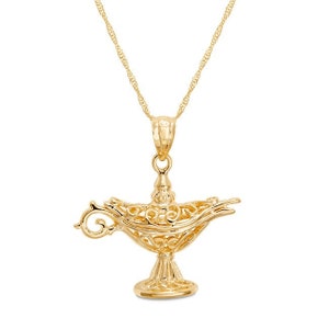 14k Solid Gold Genie Lamp Pendant Necklace