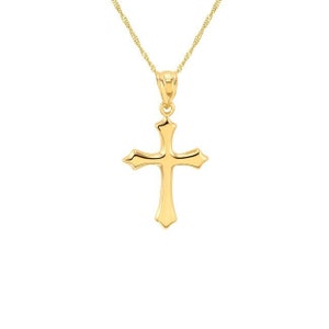 14k solid gold cross. cross on 18" solid gold chain. religious jewelry