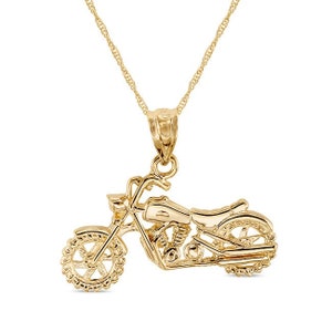 14k Solid Gold Motorcycle Pendant Necklace - 18&quot; Chain