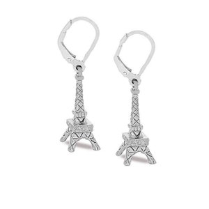 Sterling Silver Eiffel Tower Earrings – Paris Jewelry, Dangle Earrings, Travel Souvenir, Fancy Silver Earrings, French Landmark Accessories