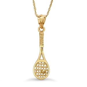 14K Gold Tennis Racket Pendant Necklace on 18&quot; Chain – Sports Charm Jewelry for Tennis Lovers