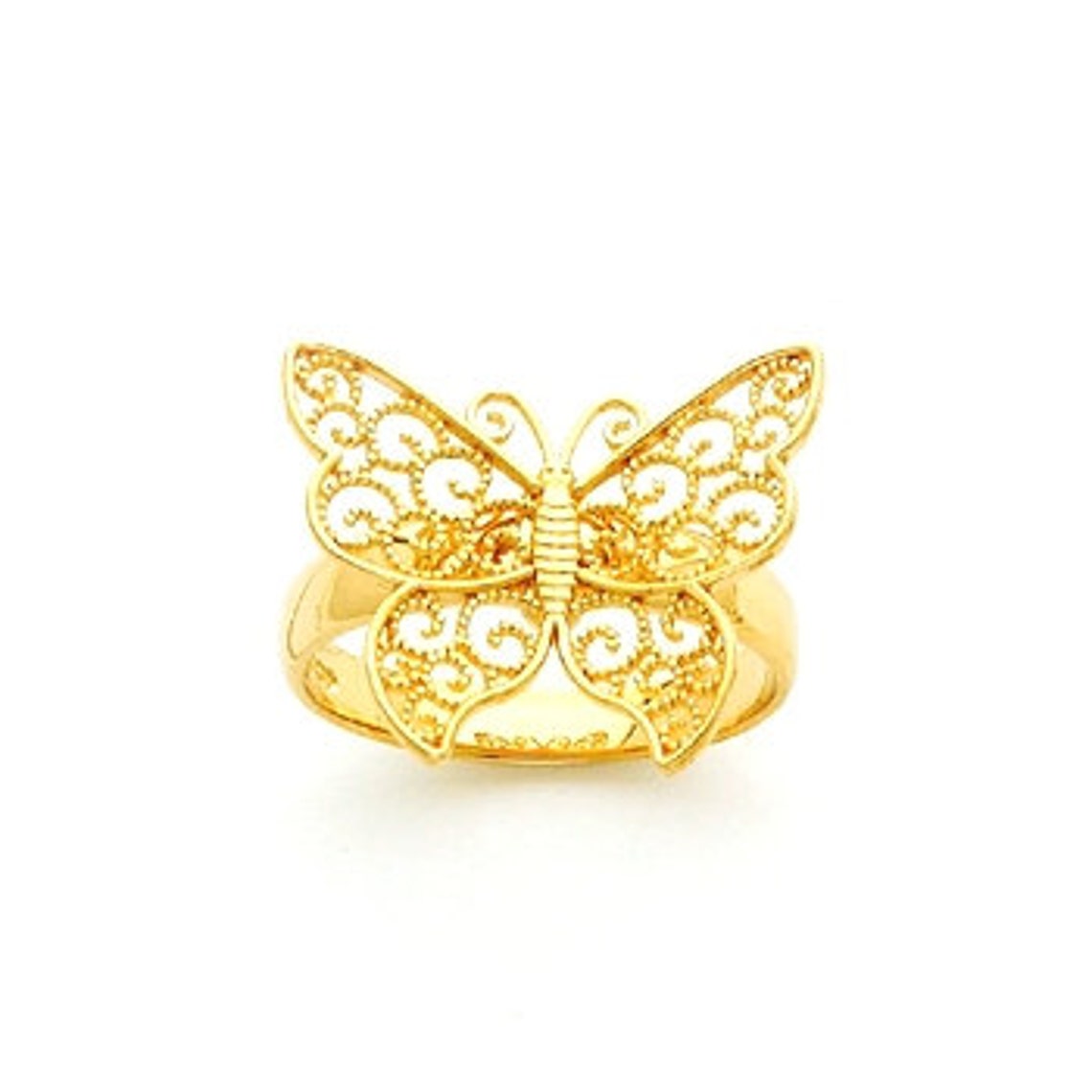 14kt Gold Filigree Beaded Butterfly Ring Etsy