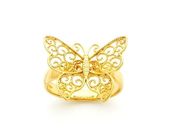 14kt Gold Filigree Beaded Butterfly Ring